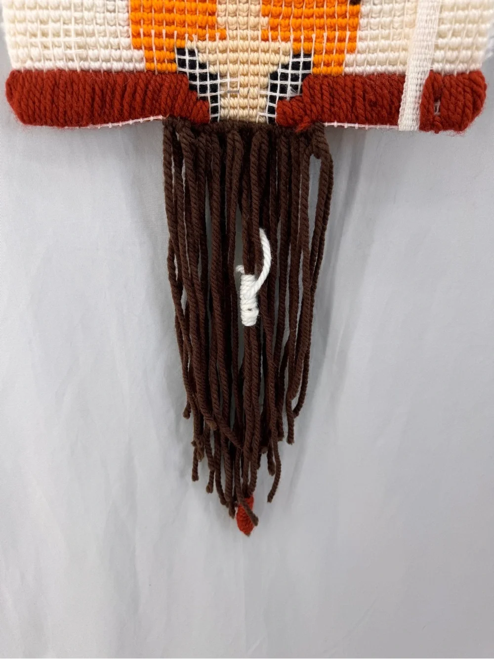 Vintage 70’s MCM Owl Latch Hook Wall Hanging Handmade Wool Yarn Boho Hippie